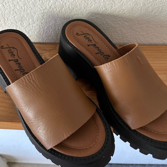 Free People Winona Wedge Sandal Brown Leather Slide Size 37/6.5 - Picture 5 of 9